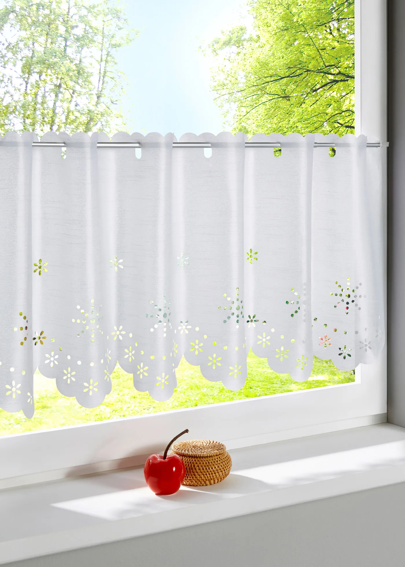 Занавес для углового окна из полиэстера/хлопка с лазерным вырезом маленькие