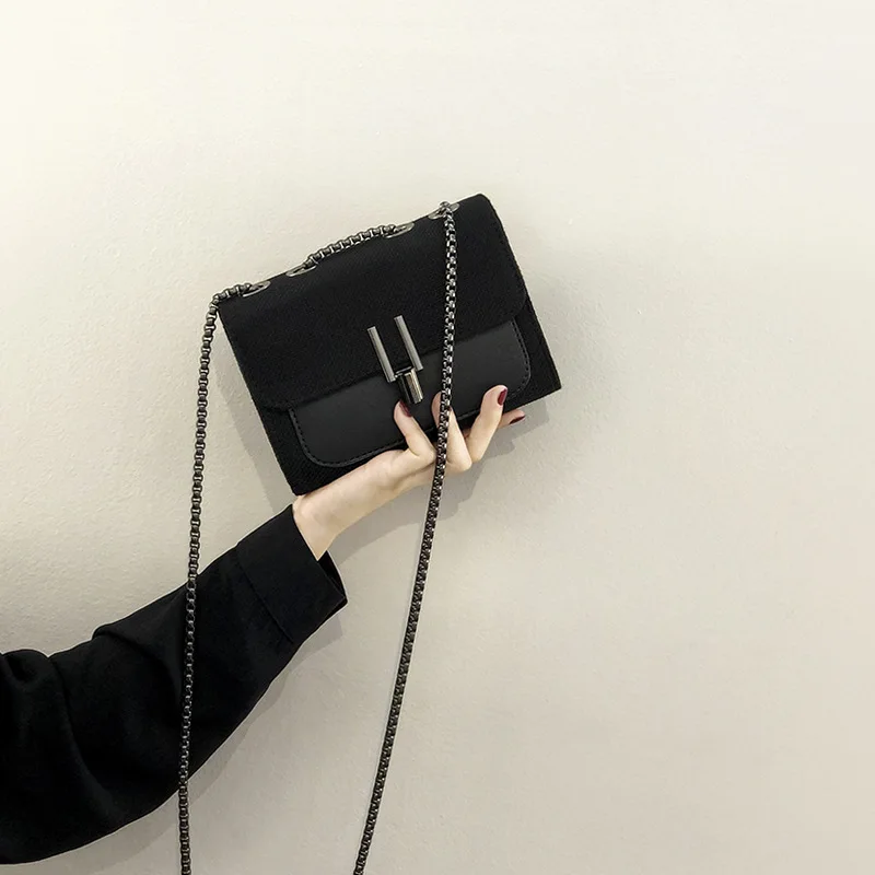 

Сумка женская холщовая с металлической пряжкой, Модный саквояж на плечо, качественный клатч-мессенджер на цепочке, маленькая квадратная су...