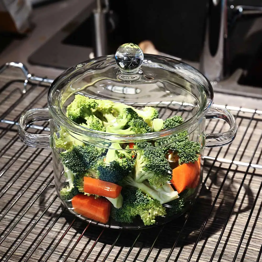 

Soup Pot Pans For Flat Vegetable Glass Cookware Cooking Set Transparent Heat Household Porridge Kitchen Tools Resistant Bowl