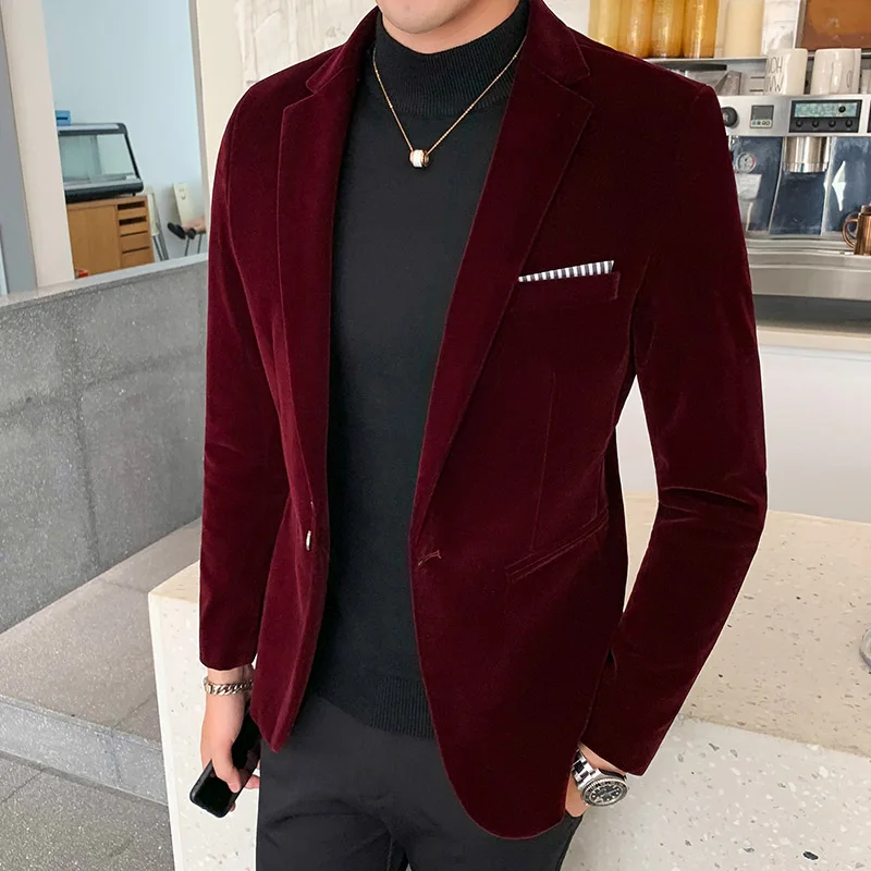 

Autum Velvet Wedding Dress Coat Mens Blazer Jacket Fashion Casual Suit JacketStage DJ Men's Business Blazers Veste Costume Homme