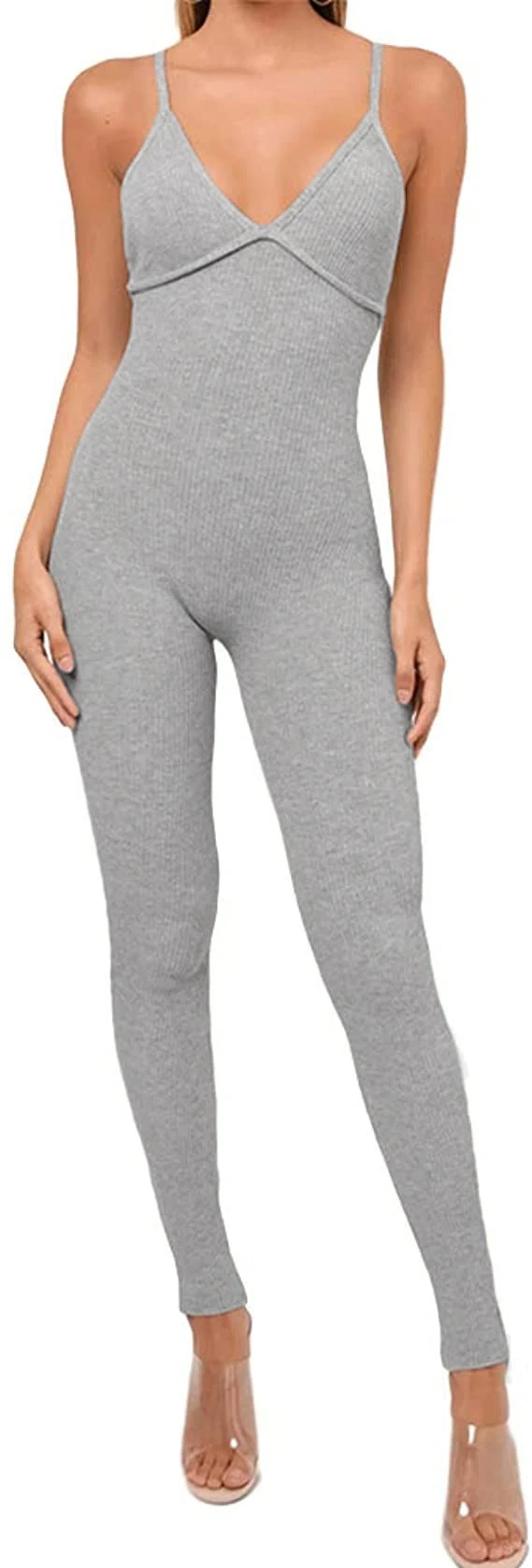 

Women's One Piece Jumpsuit 2020Summer Fashion Casual Slim Sling Sleeveless Rompers Bandage Backless Ribbed Jumpsuit Sport Style