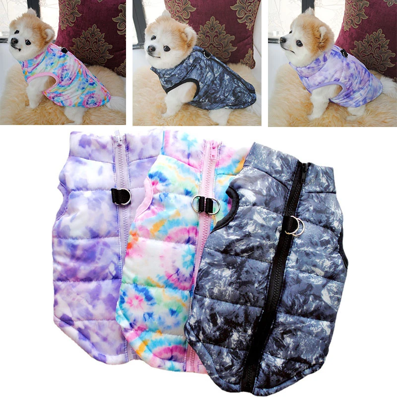 

Tie-dye Winter Pet Dog Clothes Windproof Dog Vest Down Jacket Puppy Small Dogs Clothes Warm Chihuahua Apparel Pet Supplies