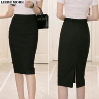 office ladies black red formal split skirt for work long pencil skirts womens business high waisted bodycon skirts knee length