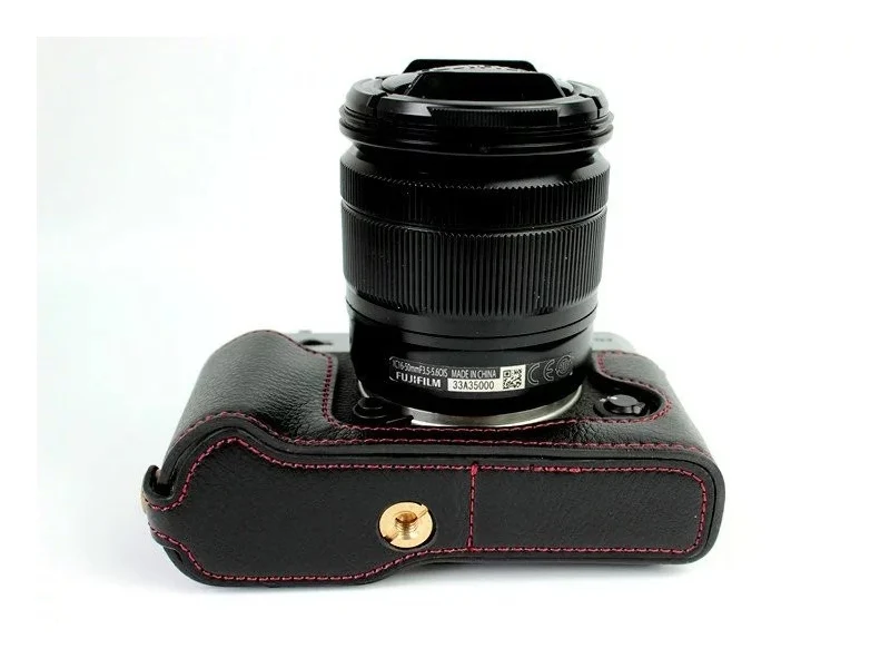 Black Чехол для камеры из натуральной кожи для FujiFilm Fuji XT10 X-T10 XT20 XT30, кожаный чехол для камеры, наполовину сумка, нижняя крышка, открытая батарея - Цвет: Black
