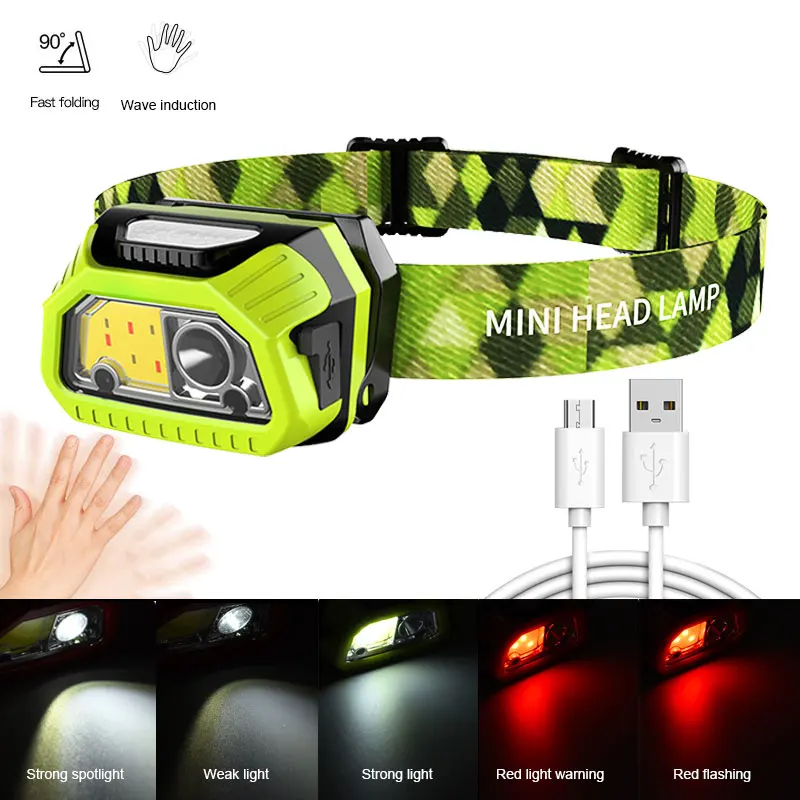 Налобный мини фонарь с датчиком движения USB аккумуляторный COB матрицей уличный