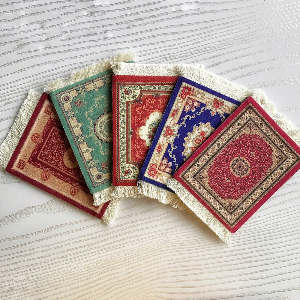 

1pc Cup Coaster Vintage Ethnic Tassels Cloth Teacup Mat Heat Resistant Absorbent Coaster For Drinks Home Office Bar Cafe