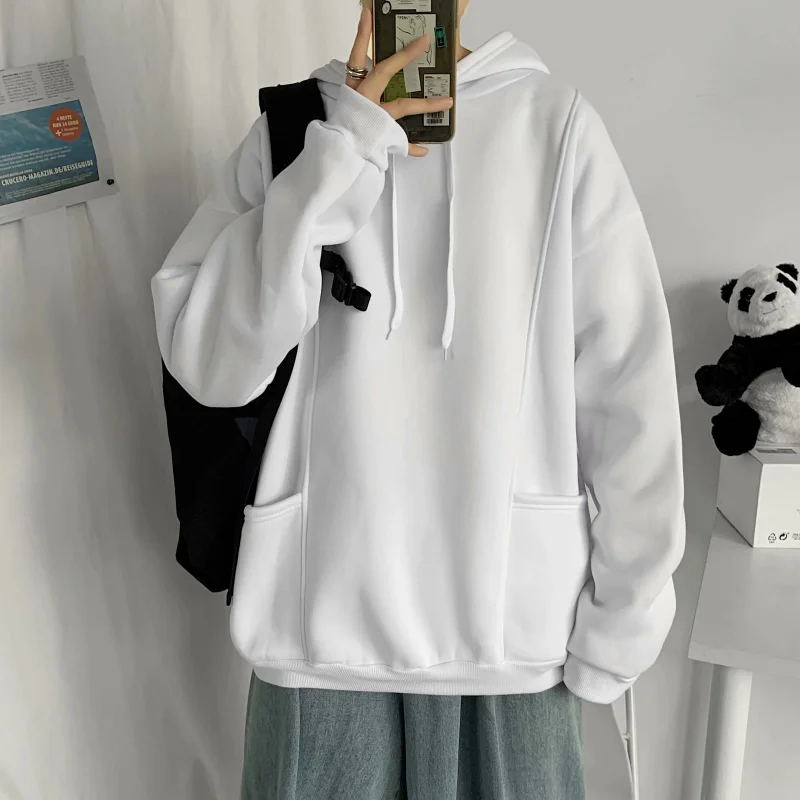 

Winter Hip Hop Patchwork Fleece Hoodie Sweatshirt Streetwear Men's Hip Hop Casual Hedging Hooded Men's Top Side Pockets
