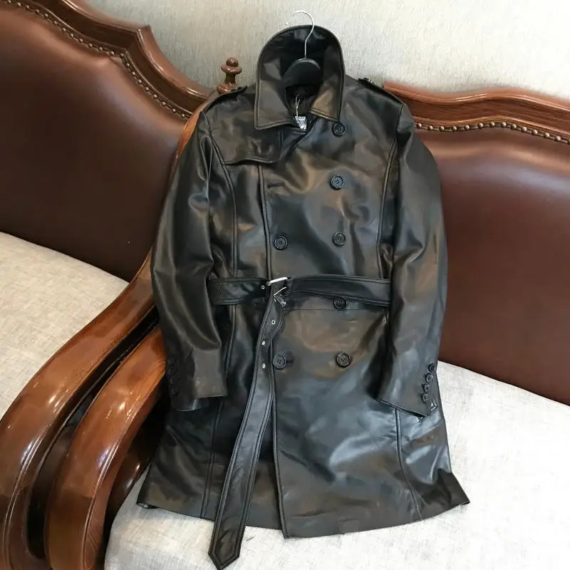 

Italy without coating Japan lamb skin leather leather male long windbreaker Motorcycle Jacket