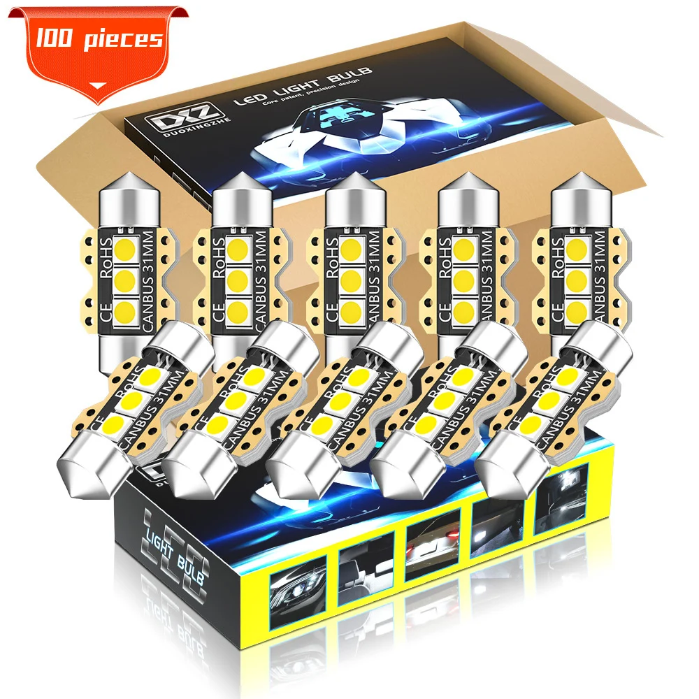 

DXZ 100Pcs C5W C10W LED Bulb Canbus Festoon-31MM 36MM 39MM 41MM 3030 Chip Car Interior Dome Reading Light License Plate Lamp 12V