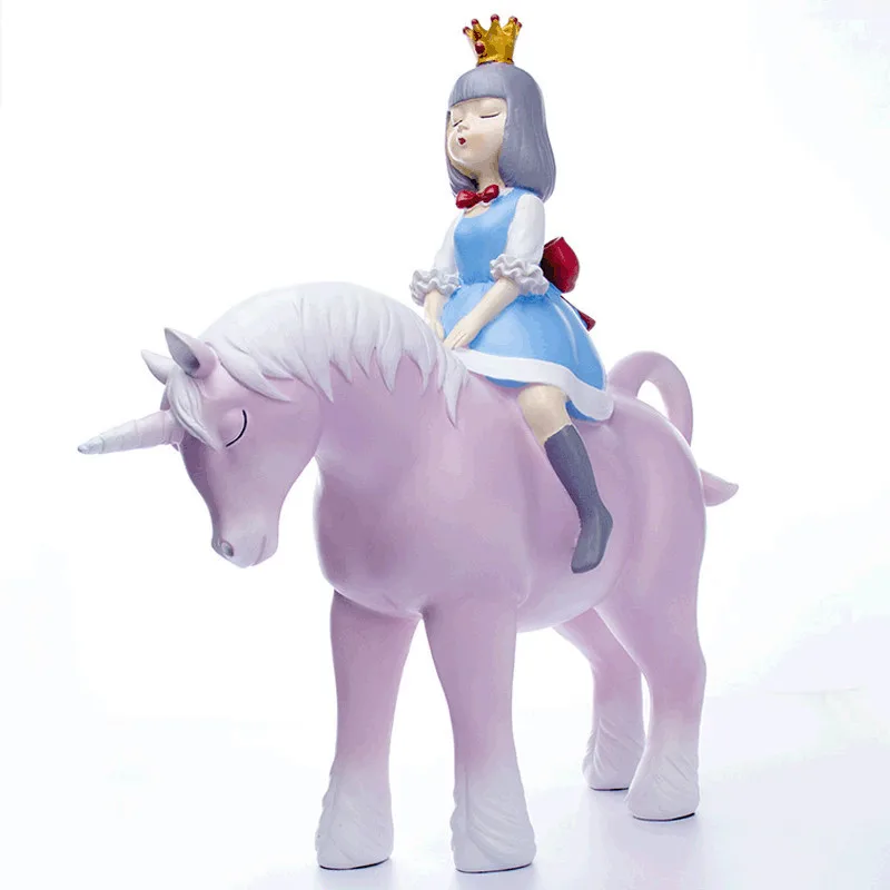 [VIP] Nordic Modern Resin Crafts Girl Riding Unicorn Princess Heart Pink Home Decoration Girl Toy Gifts