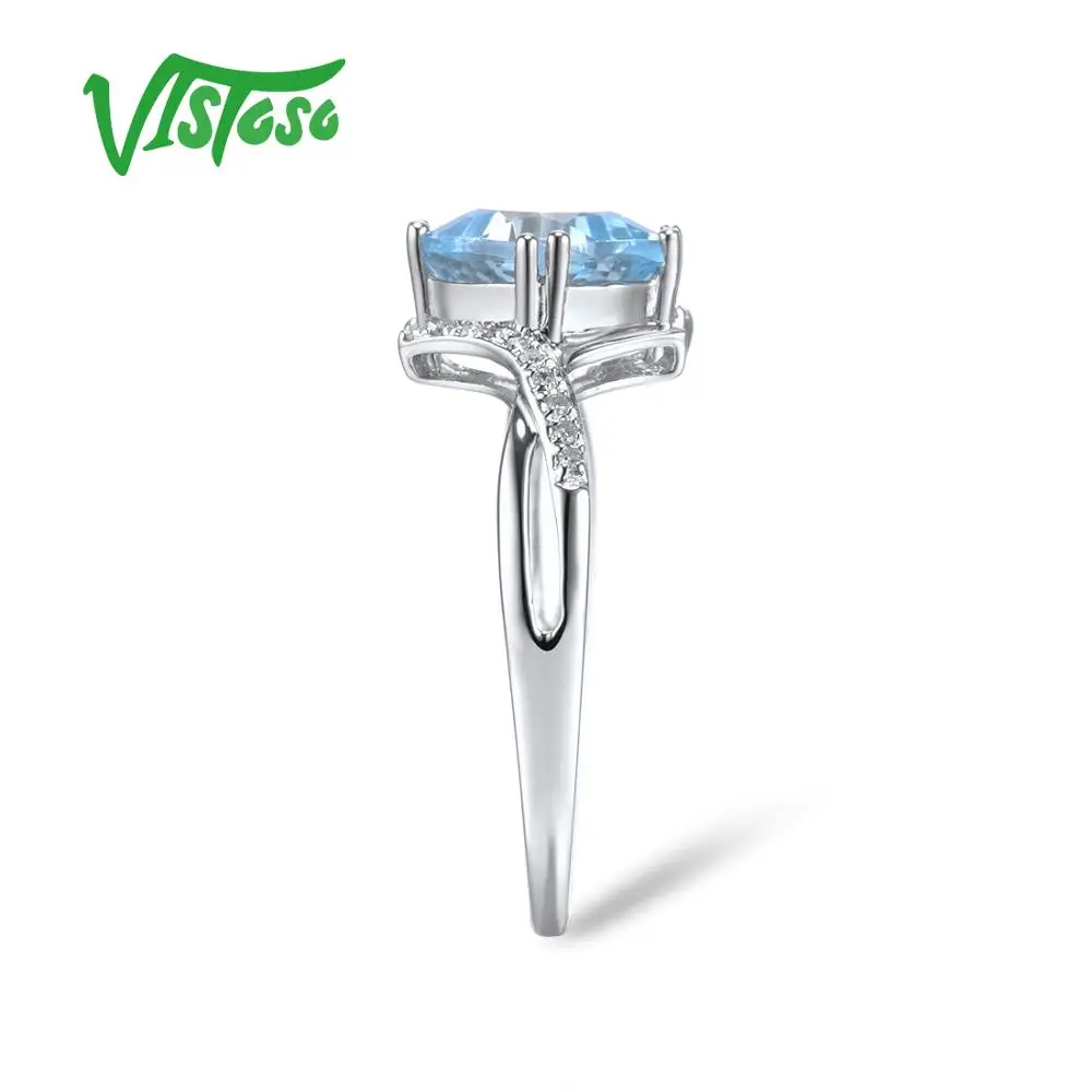 VISTOSO золотые кольца для женщин Подлинная 14K 585 кольцо из белого золота сверкающие бриллианты Небесно-Голубой Топаз Свадьба юбилей ювелирные украшения