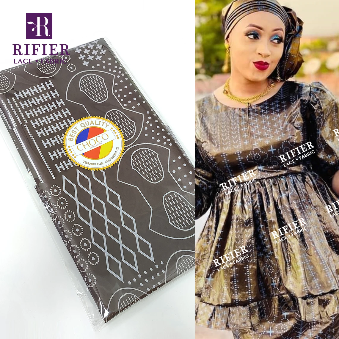 Черная Высококачественная печатная базиновая богатая ткань для Гамбии женские