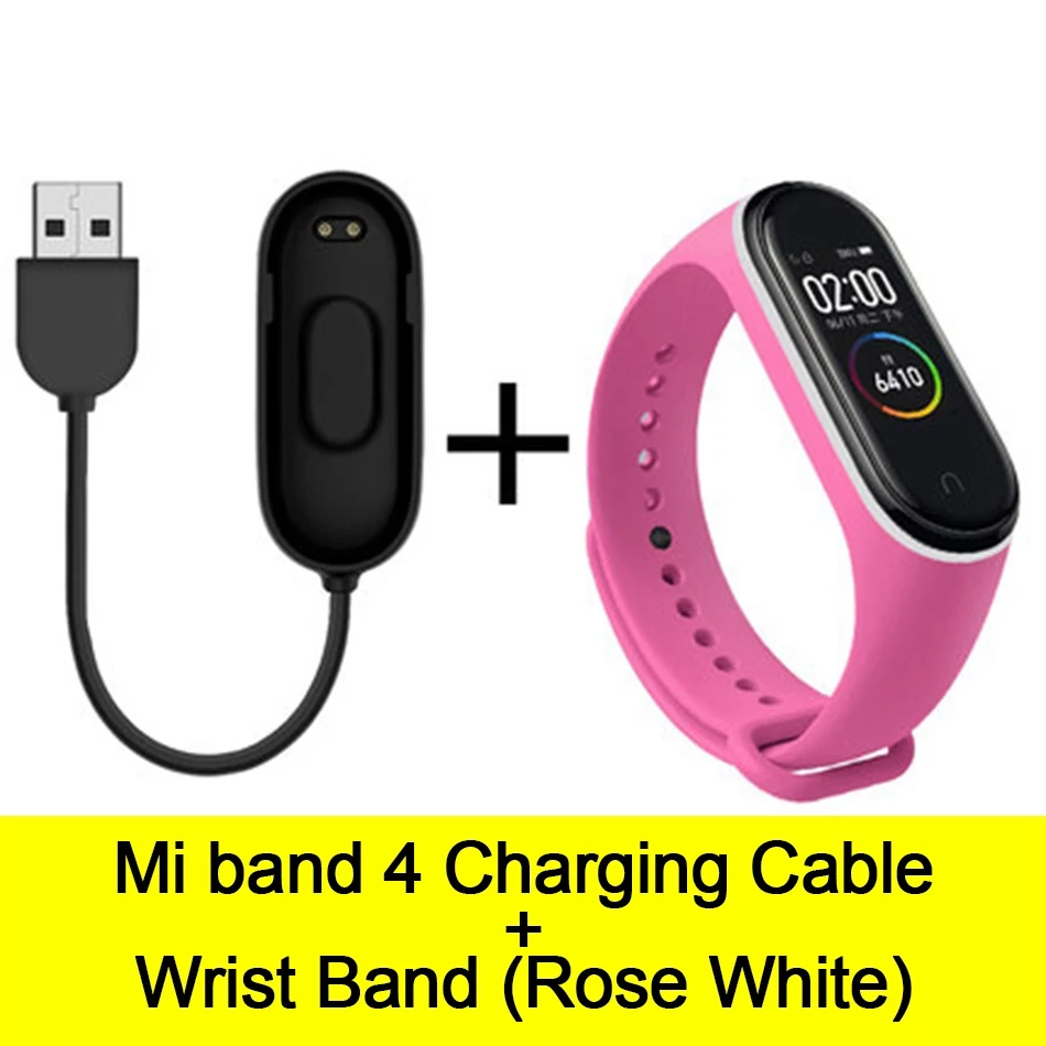 Cable-Rose White Usb-кабель для зарядки mi Band 4, шнур для зарядного устройства, Сменный Адаптер для Xiao mi Band 4, NFC, линия для зарядки+ браслеты - Цвет: Cable-Rose White