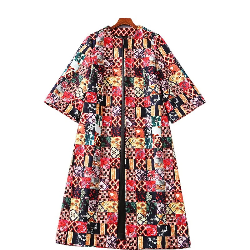 

AELESEEN Autumn Winter Women Trench Coat 2020 New Arrival Designer Elegant Contrast Color Plaid Print Rivet Loose Party Trench