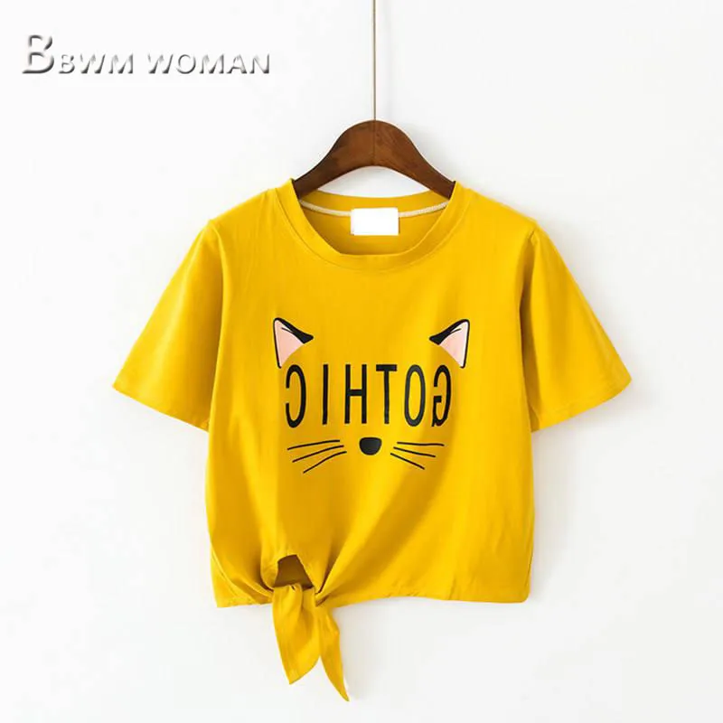 Женская футболка с кошачьими ушками короткая 5 цветов на выбор 2019|Футболки| |