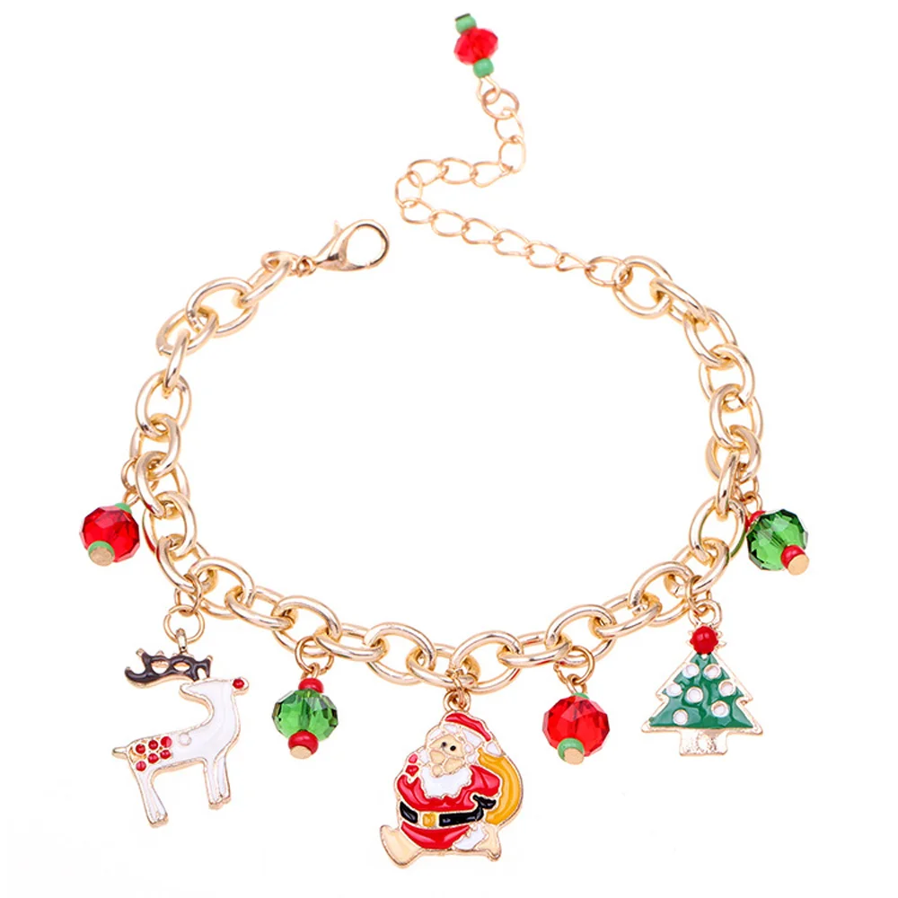 Colorful Wristband Christmas Bell Cartoon Bracelet Lovely Santa Claus Elk Xmas Beads Chain Unisex Adjustable Exquisite | Украшения и