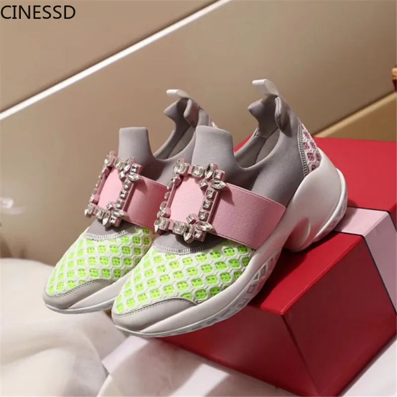 

Crystal Buckle Sneakers Summer Breathable Mesh Platform Shoes Woman Slip On Casual Shoe Trainers Creeper Sneakers Tenis Feminino