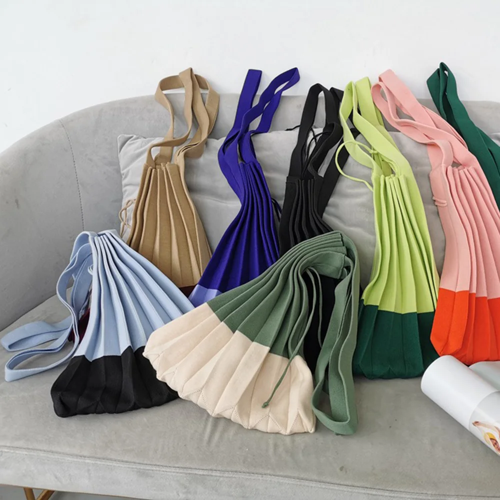 

2021 New Fashion Korean Style Women Knit Folds Hand Bag Shoulder Pleated Bag Ladies Elegant Tote Bag Shopping Bag Handbag