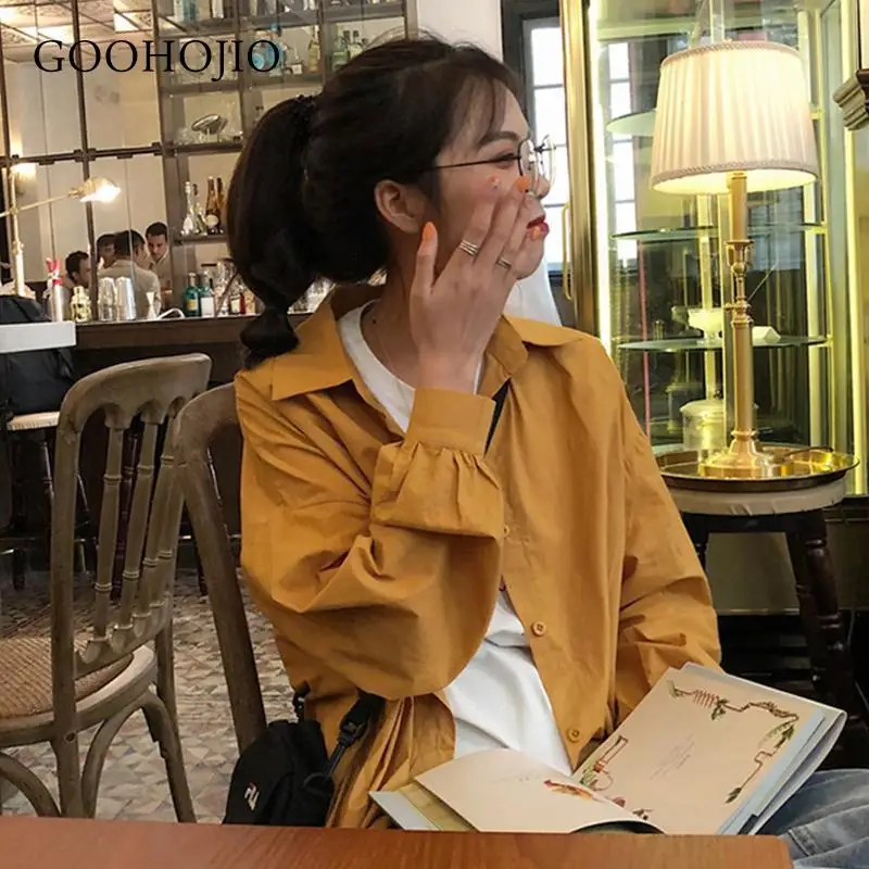 

GOOHOJIO 2021 New Spring and Autumn Solid Color Women Temperament Loose Shirts Women Shirts Fashionable Chic Shirts for Ladies