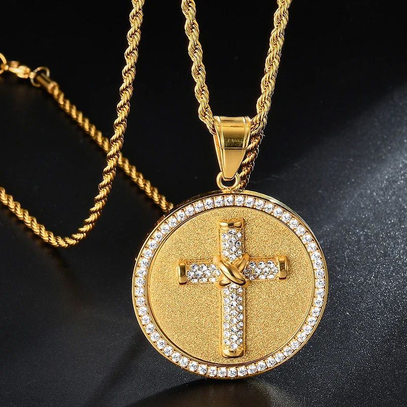 US7 Fashion Religieuze Ronde Cz Zirkoon Ketting Christelijke Kruis Hanger Ketting Vrouwelijke Goud Kleur Sieraden Kerstcadeau US7 Fashion Religieuze Ronde Cz Zirkoon Ketting Christelijke Kruis Hanger Ketting Vrouwelijke Goud Kleur Sieraden Kerstcadeau