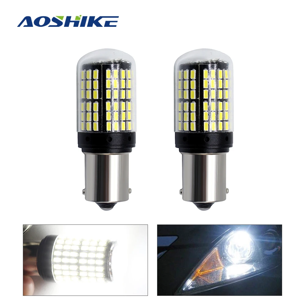 AOSHIKE 2 шт. 144SMD 1156 BA15S P21W светодиодный светильник T20 3014 анти стробоскопический