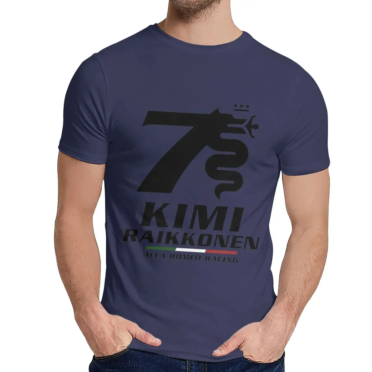Футболка с круглым вырезом Kimi Raikkonen Alfa Romeo Racing Новая удобная мужская футболка S-6XL - Color: Navy Blue
