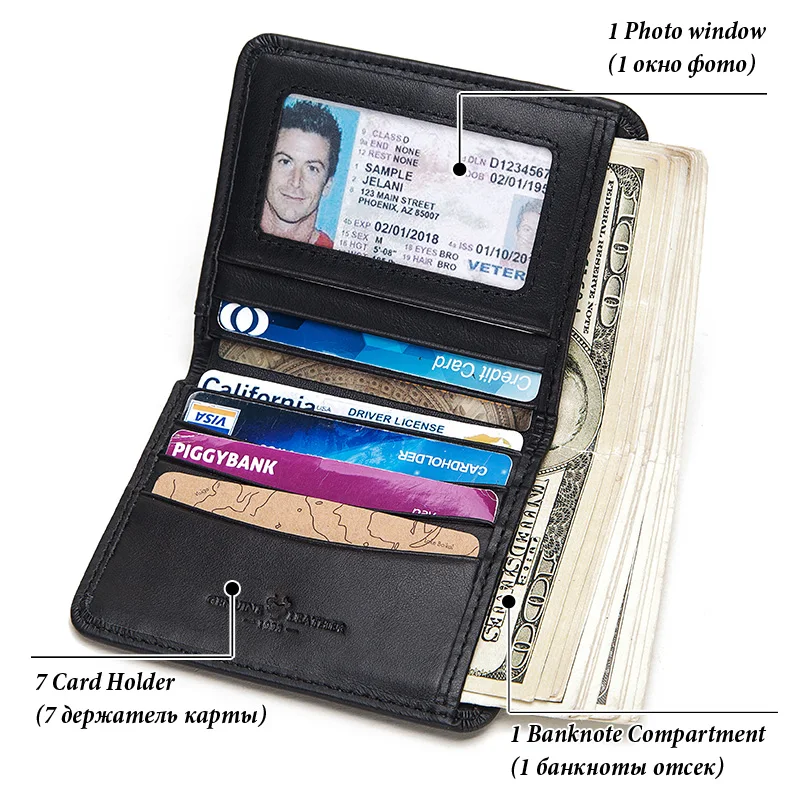 GZCZ Подлинная кожаный тонкий кошелек для мужчин Portomonee портмоне отделение карт