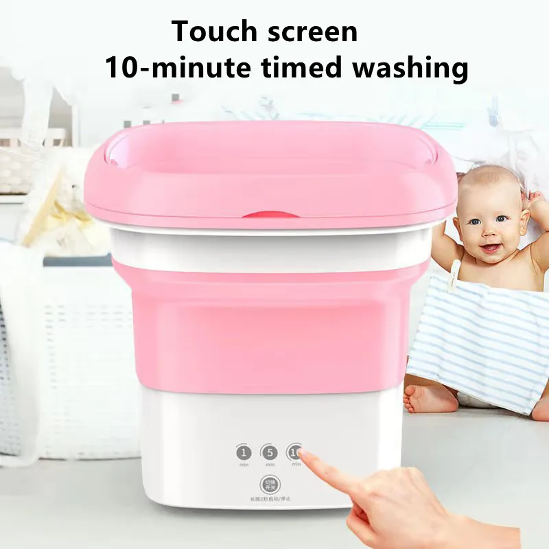 Folding Washing Machine Electric Touch Button Operation Mini Household Portable Washer Foldable Barrel Type for Travel Trip enlarge