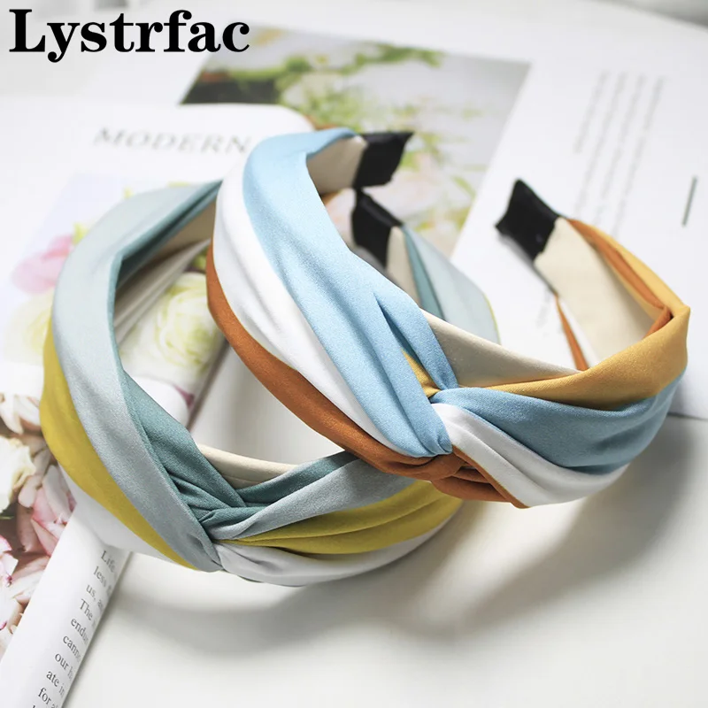 

Lystrfac Fashion Splicing Cross Knot Striped Hairband Women Wide Headband Female Wild Washing Face Non-slip Headpieces