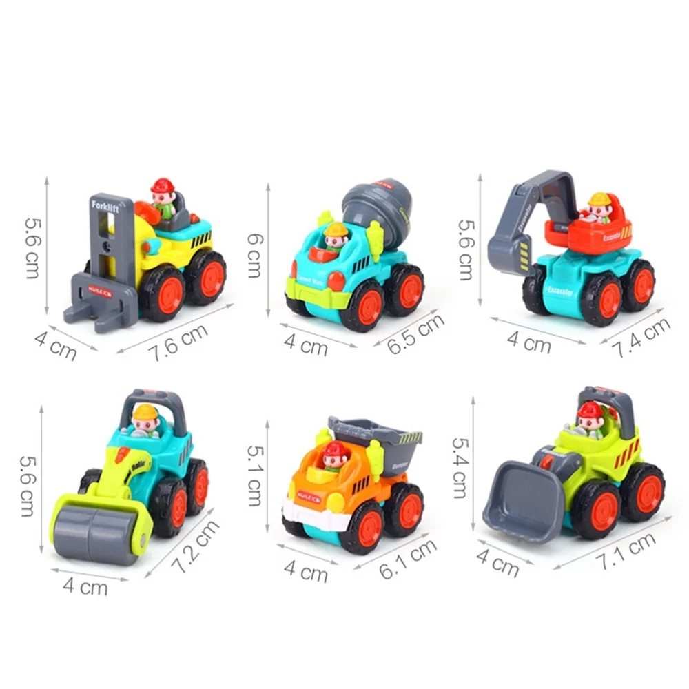 

6 Pcs Construction Vehicle Trucks Push and Go Sliding Cars for Baby Toddlers Cement Mixer Dumper Forklift Excavator and Road