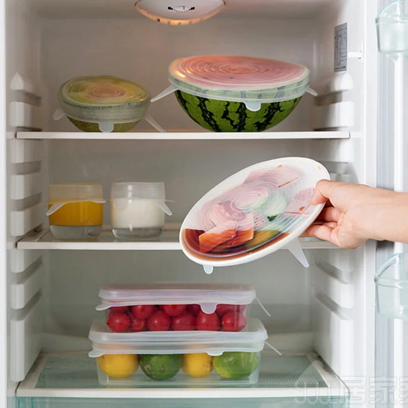 6 шт./компл. универсальная силиконовая крышка для пищевых продуктов многоразовые