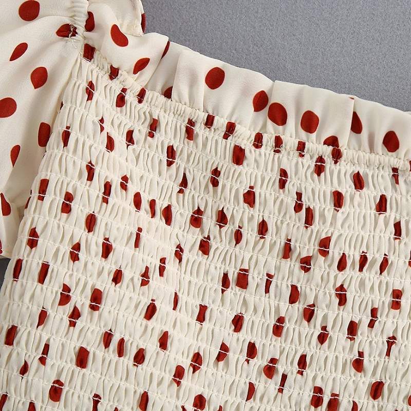 Женское винтажное эластичное мини платье с принтом в красный горошек милое