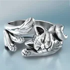 Модное Открытое кольцо с котом из титановой стали, гальваническое регулируемое соединительное кольцо из серебра 925 пробы для друзей