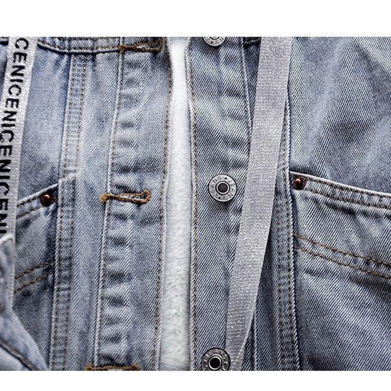 

Ladies Plush Denim Jackets Women Autumn Winter Hooded Thick Warm Coats Long Sleeve Casual Denim Women Jeans Coat Outerwear