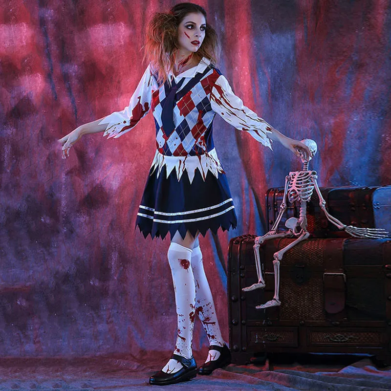 Женская школьная девушка костюм зомби проверенный страшный призрак