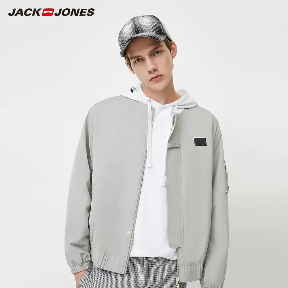 JackJones мужская однотонная прямая бейсбольная куртка с воротником байкерская