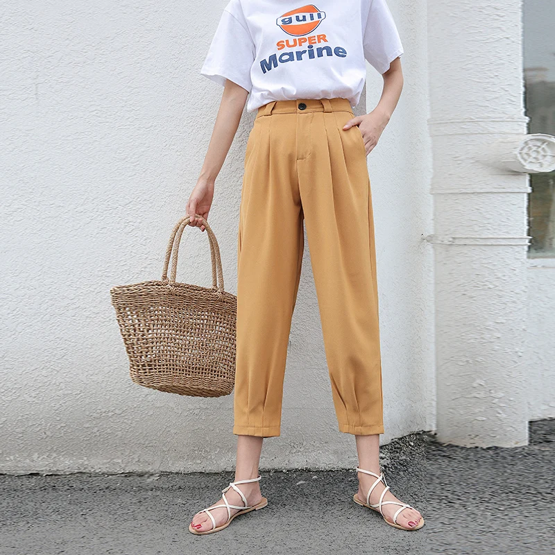 BGTEEVER Casual High Waist Harem Pants Women Solid Loose Ankle-length Female 2019 OL Elegant Trousers Femme pantalon | Женская одежда