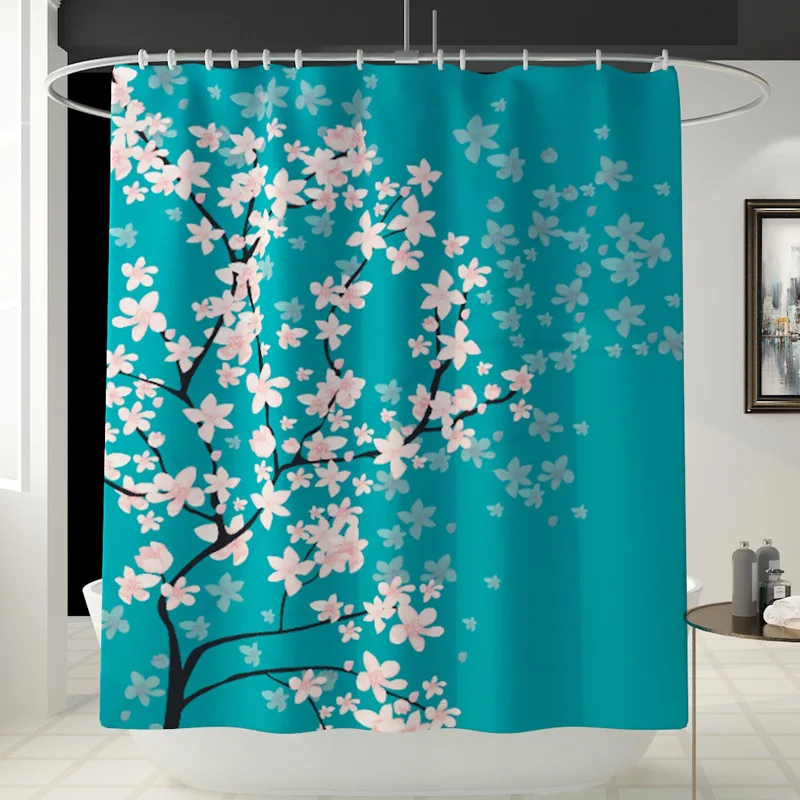 

3D Blossoms Print Fabric Shower Curtains Bathroom Curtain Set Flower Anti-skid Rugs Carpet Toilet Lid Cover With Bath Mat Sets