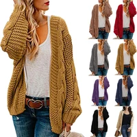 knit cardigan 2021 spring and autumn new thick needle twist womens mid length solid color casual loose coat cardigan