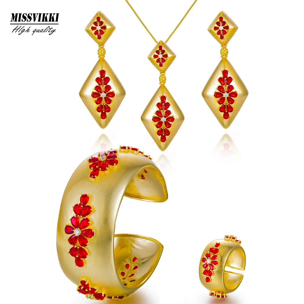 

missvikki Luxury Gorgeous DUBAI Style Big Bangle Bracelet Earrings Ring Jewelry Set for Bridal Wedding Party Daily Party Jewelry