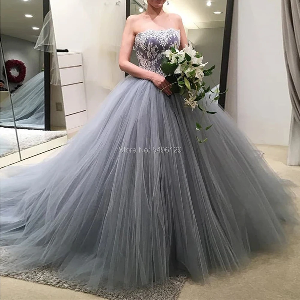 Белое свадебное платье из тюля с аппликацией Цвет серебристый серый Vestido De Noiva С