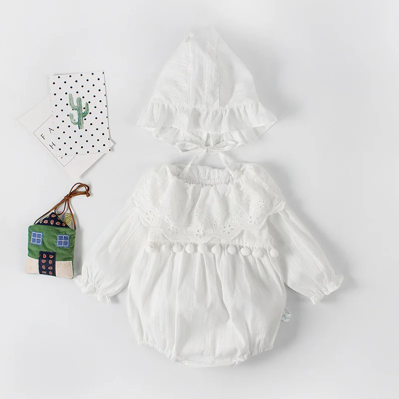 

INS new born baby's clothes baby climb clothes jacquard long sleeves cotton lace romper clothing with hat infant clothes