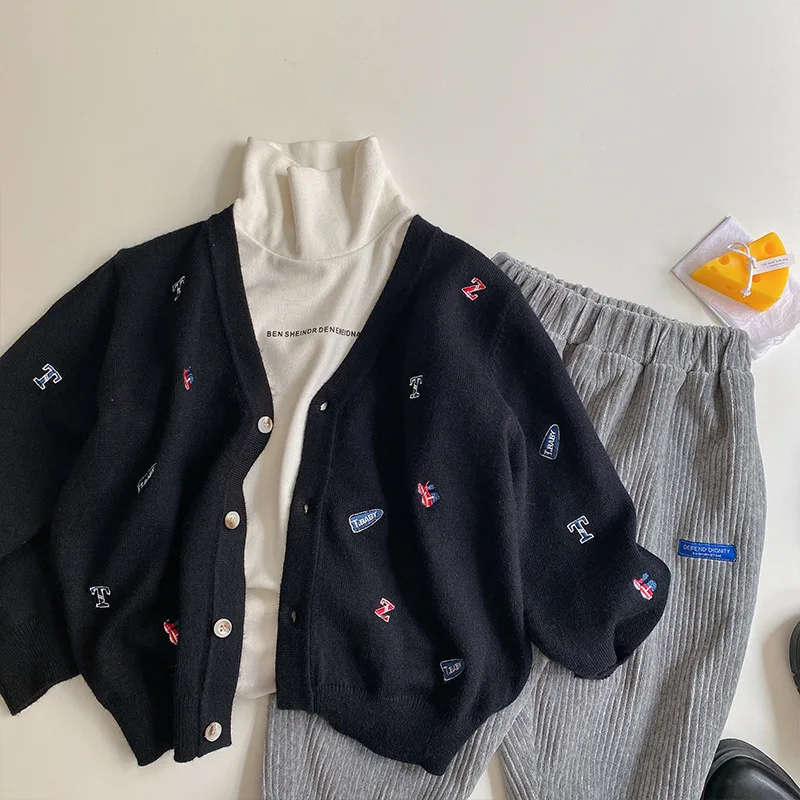 Детский свитер осень 2020 новые продукты кардиган с вышитыми буквами для мальчиков