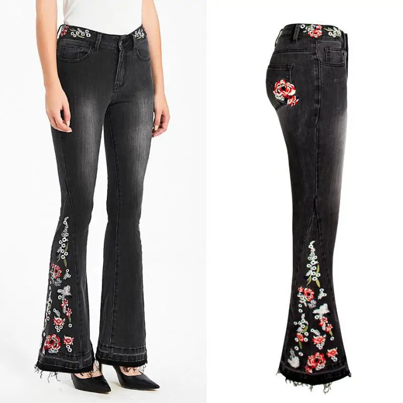Женские узкие джинсы карандаш с цветочной вышивкой и эффектом пуш ап|Джинсы клеш|