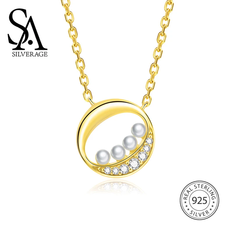 SA SILVERAGE Freshwater Pearl Necklaces Silver Zircon Necklace Female Desert Moonlit S925 Sterling Women's Chain | Украшения и