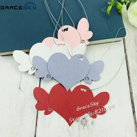 50pcs free shipping laser cut love heart wings design wish cards hang tag message cards wedding party decoration book marks