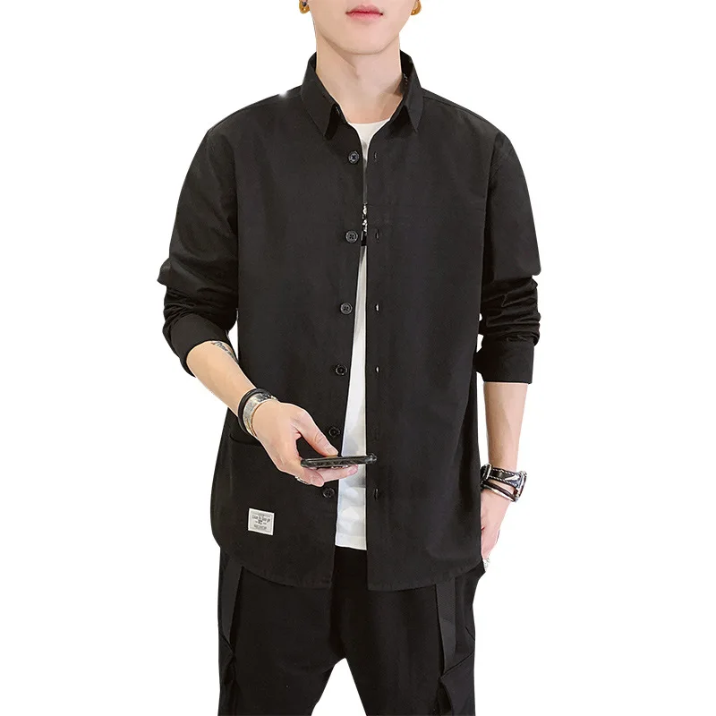 

Top Selling Product In 2020 Long Sleeved Male Cotton Loose Camisas Para Hombre Youth Fashion Tooling Lapel Shirts for Men