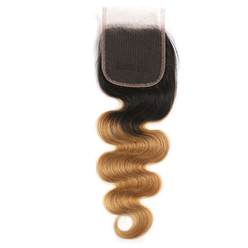 

T1B/27 30 Ombre Blonde Brown Body Wave Bundles With Closure SOKU Brazilian Human Hair Weave Bundles With Closure Non-Remy Hair