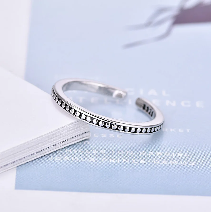 

Bohemian Vintage Silver Color Round Beads Rings for Women Wedding Jewelry Adjustable Antique Rings Anillos