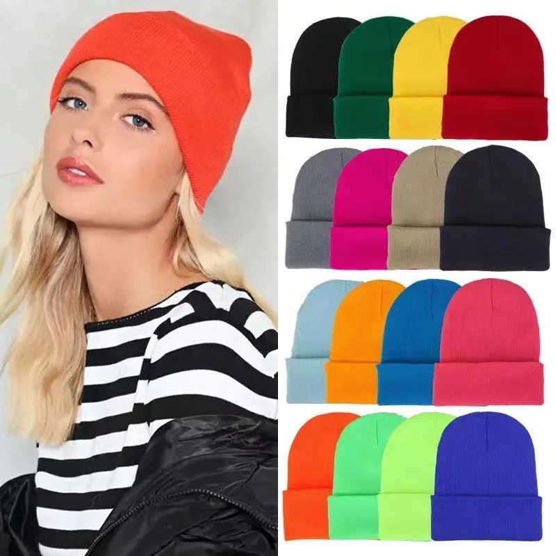 

Новинка 2021, зимние шапки для женщин и мужчин, облегающие шапки, вязаная однотонная крутая шапка для девушек, осенняя Женская облегающая шапк...